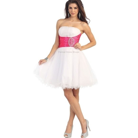 NWT JJ’S House Dress Babydoll Prom Gown Strass Organza Strapless Ruched Size S - Picture 1 of 16